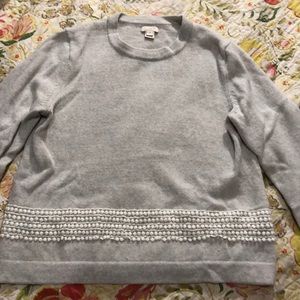 J.Crew cream/grey heather sweater lace detail